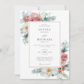 Invitation Élégant Mariage de Noël Floral d'hiver (Devant)