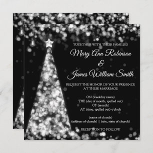 Invitation Élégant Mariage de Noël Noir Argent