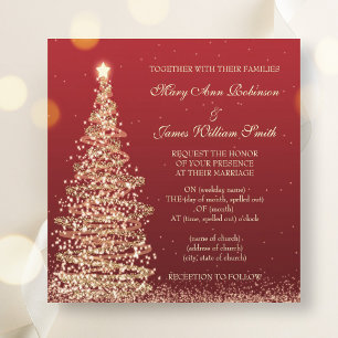 Invitation Élégant Mariage de Noël Rouge
