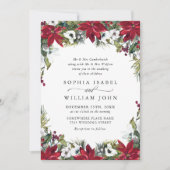 Invitation Élégant Mariage de Noël Rouge Poinsettia (Devant)