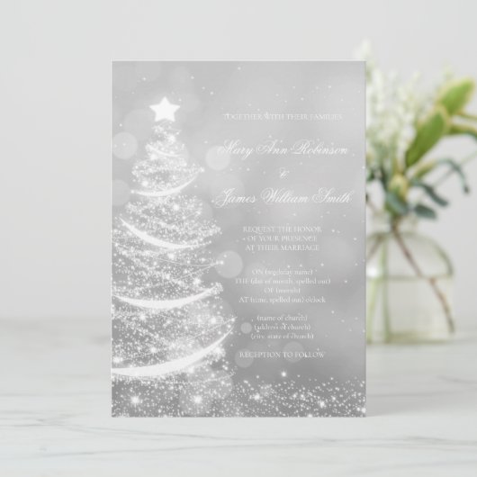 Invitation Élégant Mariage de Noël Silver Glam (Debout devant)