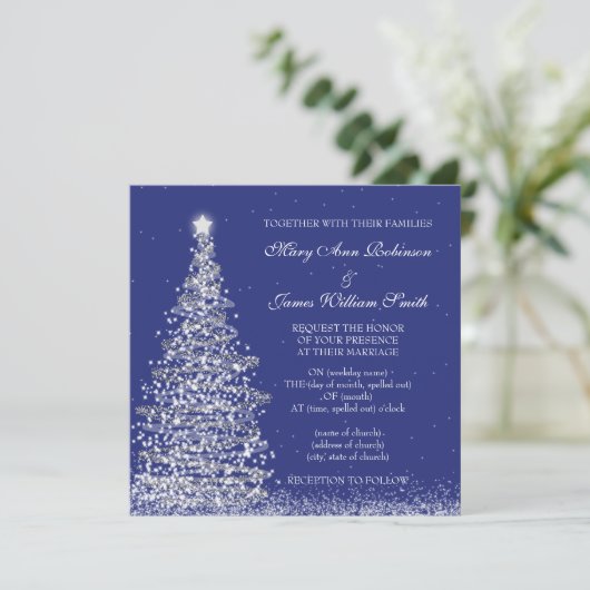 Invitation Elégant Mariage de Noël Silver Navy (Debout devant)