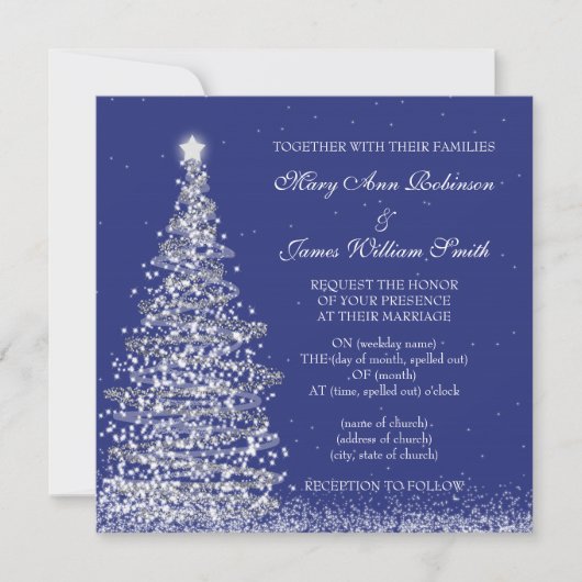 Invitation Elégant Mariage de Noël Silver Navy (Devant)