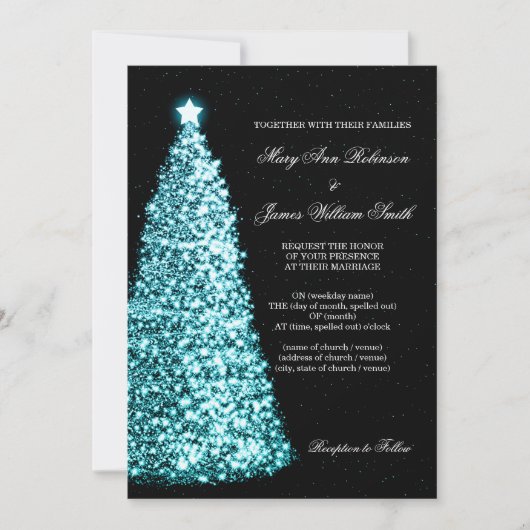 Invitation Élégant Mariage de Noël Sparkle Turquoise (Devant)
