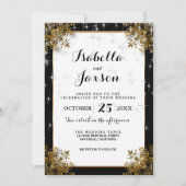 Invitation Élégant Mariage de nuit étoilé en noir et or (Devant)