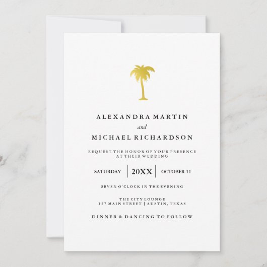 Invitation Elégant Mariage de palmier d'or Faux (Devant)