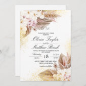 Invitation Élégant Mariage de Pampas Boho Neutre (Devant / Derrière)