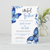Invitation Élégant Mariage de papillons d'aquarelle bleu (Debout devant)