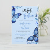 Invitation Élégant Mariage de papillons d'aquarelle bleu (Debout devant)