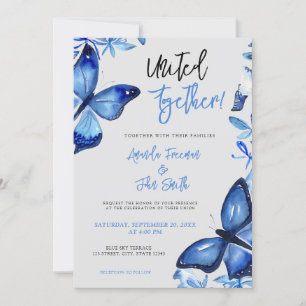 Invitation Élégant Mariage de papillons d'aquarelle bleu