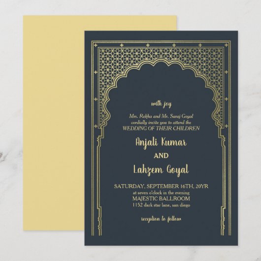Invitation Élégant Mariage de passerelle indienne gris ardois (Devant / Derrière)