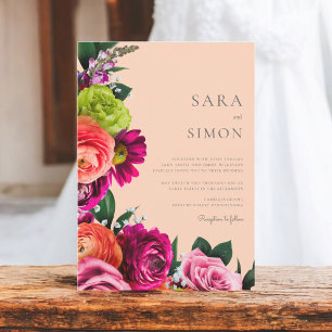 Invitation Elégant mariage de pêche floral moderne