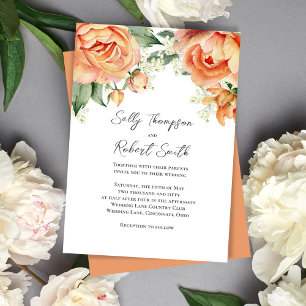Invitation Elégant Mariage de pêche florale aquarelle