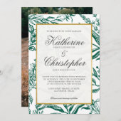 Invitation Élégant Mariage de photos botaniques en or foncé (Devant / Derrière)
