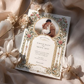 Invitation Élégant Mariage de photos florales d'or baroque