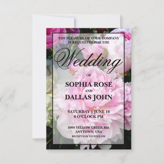 Invitation Élégant Mariage de pivoine blanche rose (Devant)