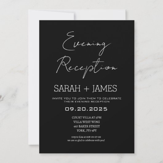 Invitation Elégant Mariage de réception classique en soirée n (Devant)