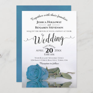 Invitation Élégant Mariage de Rose bleu turquoise à longue ti