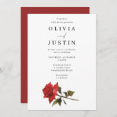 Invitation Élégant Mariage de Rose rouge (Devant / Derrière)