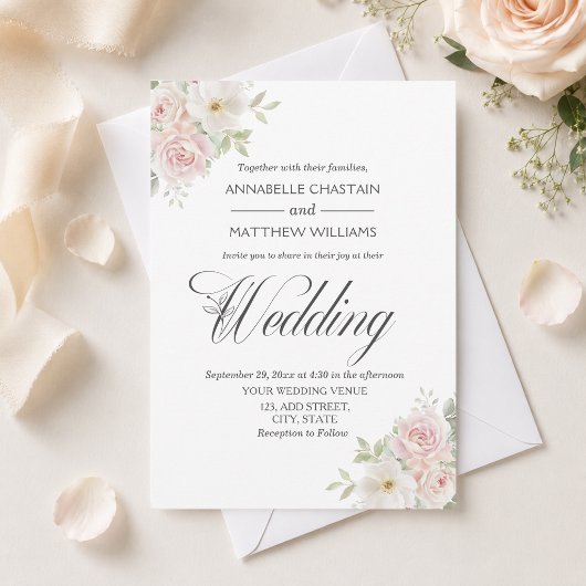 Invitation Élégant mariage de roses blush douces 