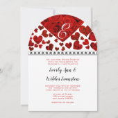 Invitation Élégant Mariage de Roses et Coeurs rouges (Devant)