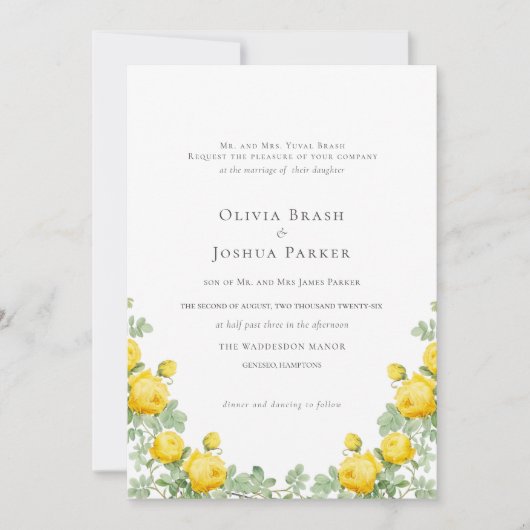 Invitation Élégant Mariage de Roses Jaunes Été (Devant)