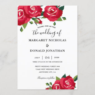Invitation Élégant Mariage de Roses rouges