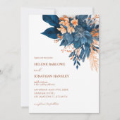 Invitation Elégant Mariage de rouille Indigo Floral (Devant)
