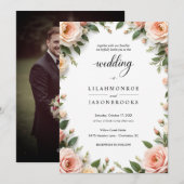 Invitation Élégant Mariage de script avec bordure florale (Devant / Derrière)