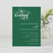 Invitation Élégant Mariage de script blanc et vert Sage (Debout devant)