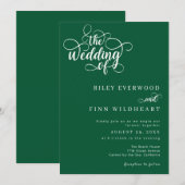 Invitation Élégant Mariage de script blanc et vert Sage (Devant / Derrière)