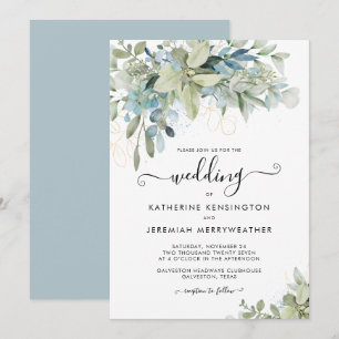 Invitation Élégant Mariage de script bleu bleu foncé