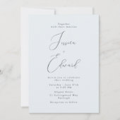 Invitation Élégant Mariage de script bleu de fond côtier (Devant)