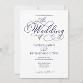 Invitation Élégant Mariage de script bleu marine (Devant)
