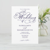 Invitation Élégant Mariage de script bleu marine (Debout devant)