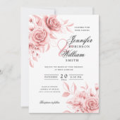 Invitation Élégant Mariage de script Blush Rose or Floral (Devant)