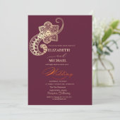 Invitation Élégant Mariage de script chic or Paisley (Debout devant)