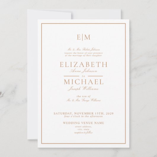 Invitation Élégant Mariage de script classique en terre cuite (Devant)