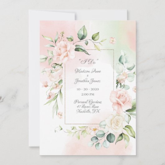 Invitation Élégant Mariage de script d'aquarelle florale roma (Devant)