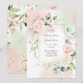 Invitation Élégant Mariage de script d'aquarelle florale roma (Devant / Derrière)