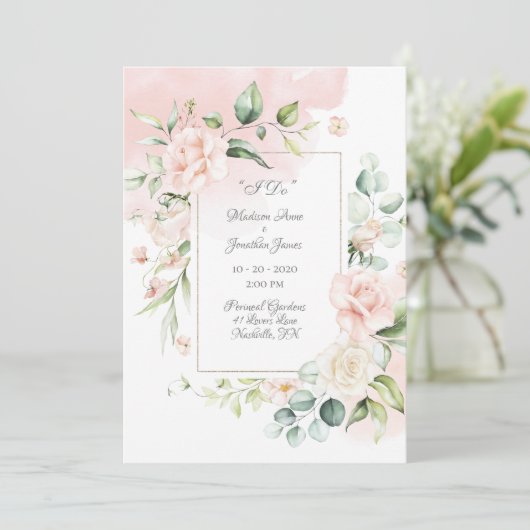 Invitation Élégant Mariage de script d'aquarelle florale roma (Debout devant)