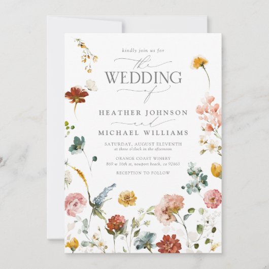Invitation Elégant Mariage de script d'aquarelle végétale flo (Devant)