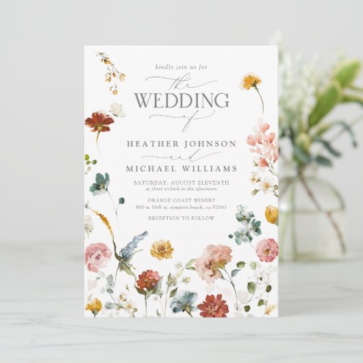 Invitation Elégant Mariage de script d'aquarelle végétale flo (Debout devant)