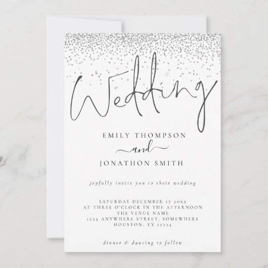 Invitation Elégant Mariage de script de bordure Parties scint (Devant)