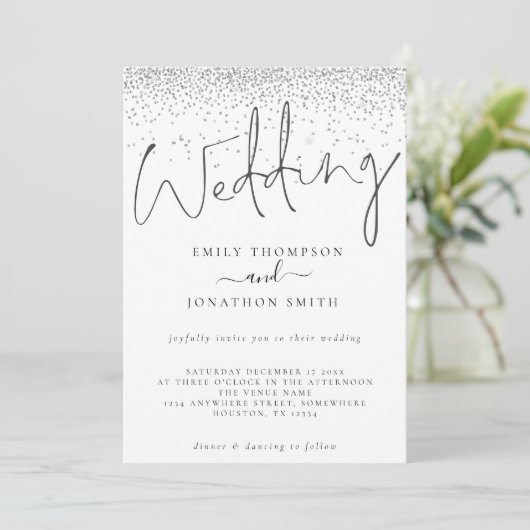 Invitation Elégant Mariage de script de bordure Parties scint (Debout devant)
