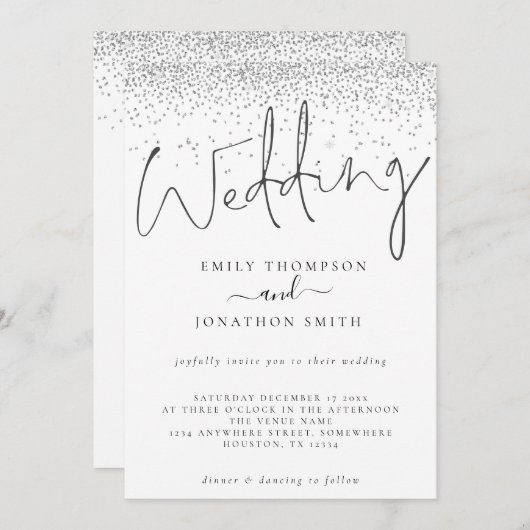 Invitation Elégant Mariage de script de bordure Parties scint (Devant / Derrière)