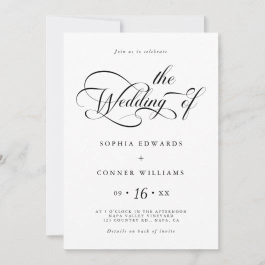 Invitation Élégant Mariage de script de charme tout en un (Devant)