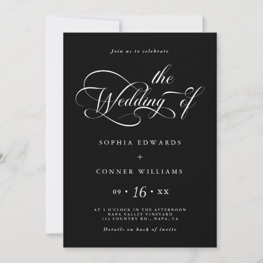 Invitation Élégant Mariage de script de charme tout en un noi (Devant)