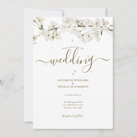 Invitation Élégant Mariage de script de fleurs blanches flora (Devant)