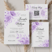 Invitation Élégant Mariage de script de fleurs pourpres avec 